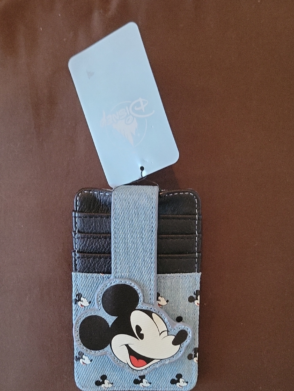 Disney Mickey Mouse Denim-Style Card Holder - Light Blue/Black - NWT